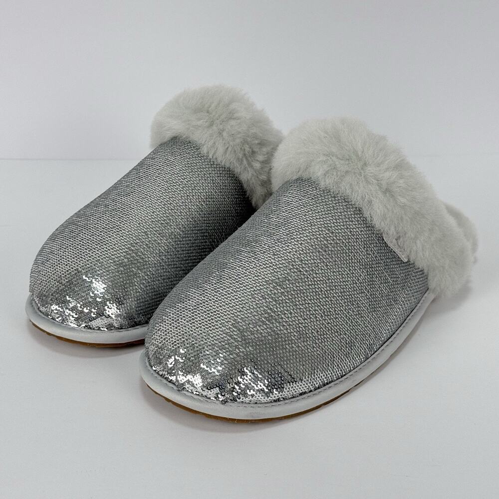 UGG SCUFFETTE II MIRROR BALL SILVER SUEDE SEQUIN WOMEN'S SLIPPERS SIZE US 7 NEW